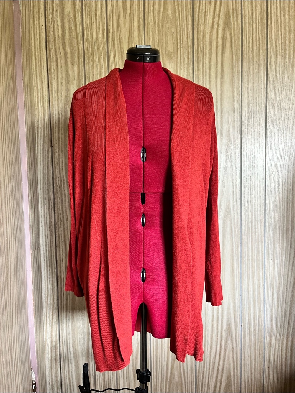 Lily & Morgan Burnt Orange Rust Longline Open Front Cardigan Sweater L